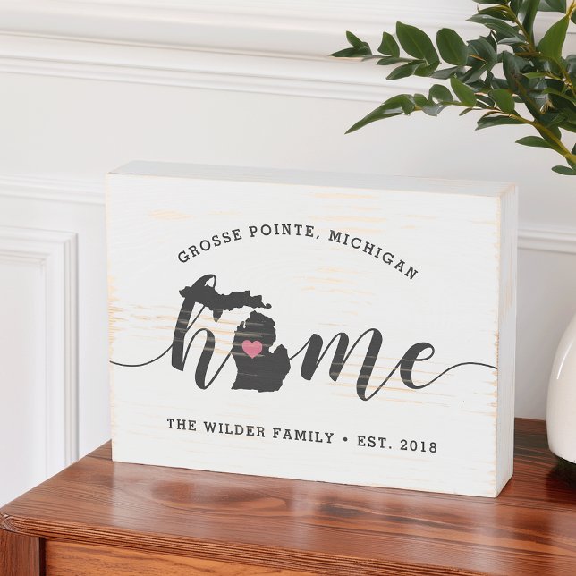 Michigan Home State Rustic Family Name Wooden Box Sign (Creator Uploaded)