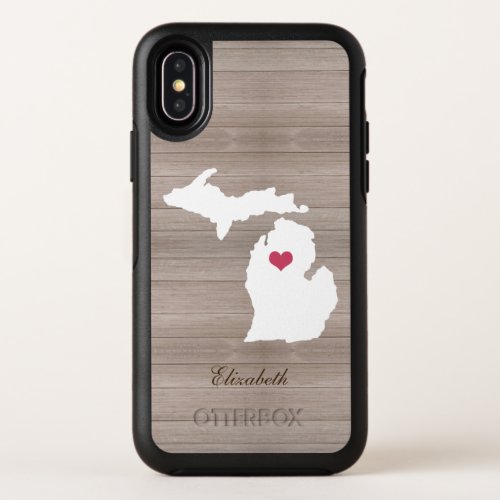 Michigan Home State Rustic Faux Wood OtterBox Symmetry iPhone X Case