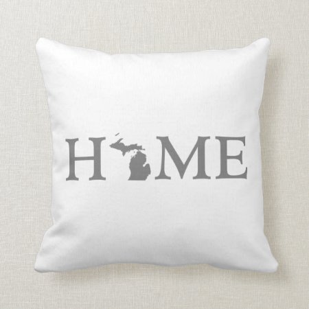 Michigan Home State Shaped Letter Gray Word Art Throw Pillow