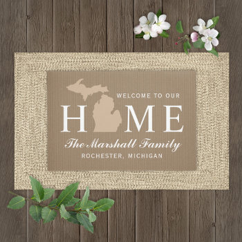 Michigan Home State Tan Custom Welcome Doormat by Plush_Paper at Zazzle