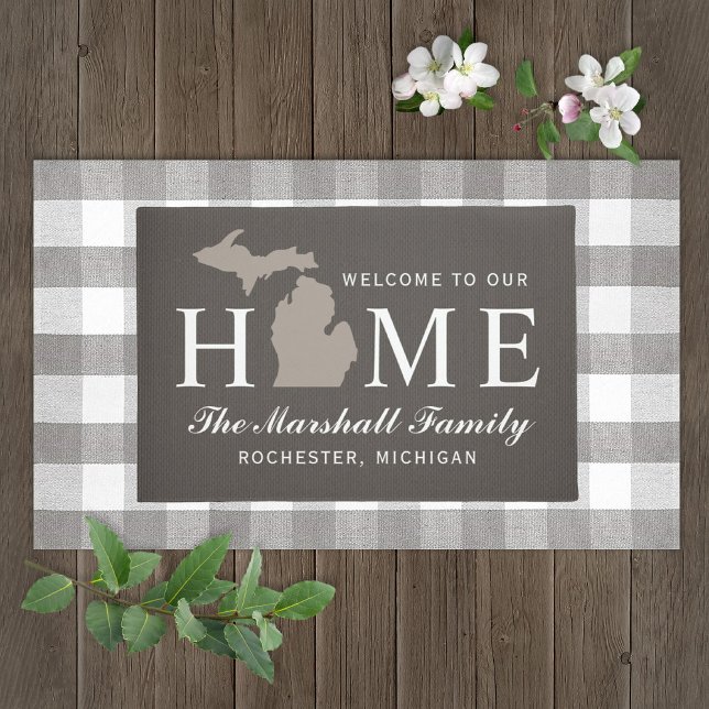 Michigan Home State Taupe Gray Family Name Doormat (Creator Uploaded)