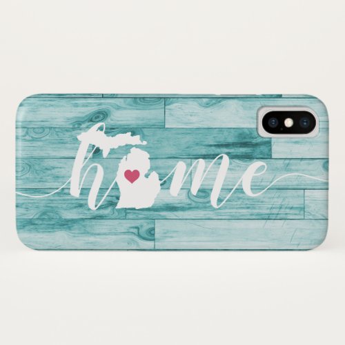 Michigan Home State Turquoise Wood Look iPhone XS Case