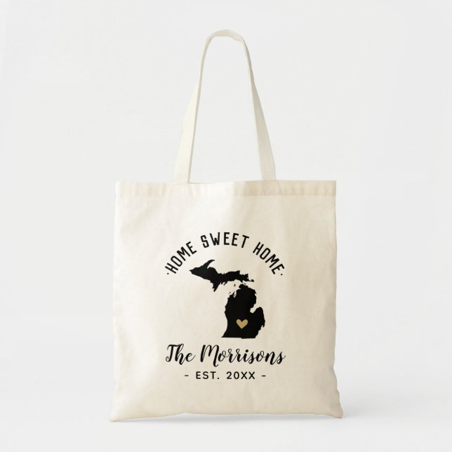 Michigan Home Sweet Home Family Monogram Tote Bag (Front)