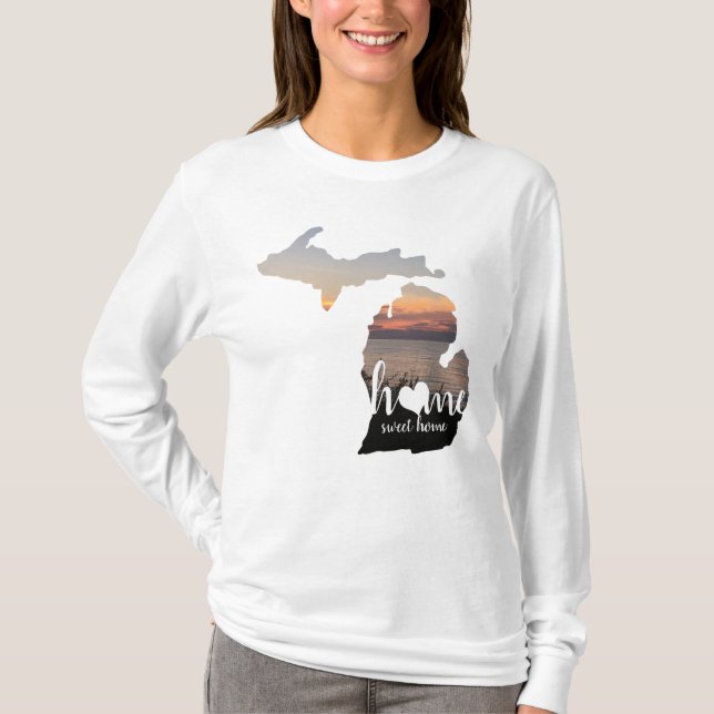 Michigan Home Sweet Home Typography With Heart T-Shirt (Front)