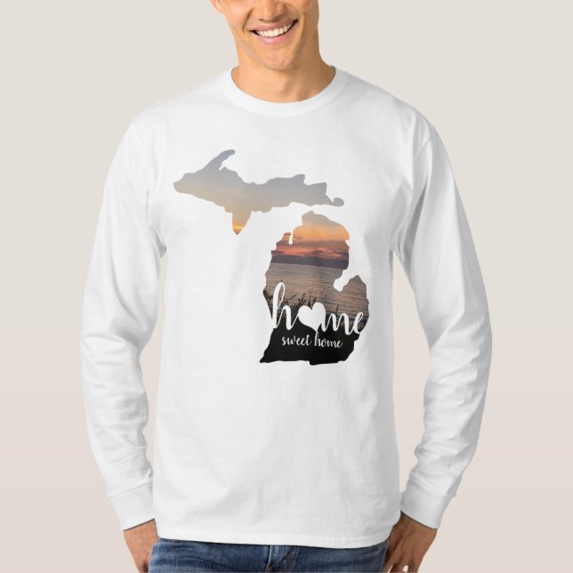 Michigan Home Sweet Home Typography With Heart T-Shirt (Front)