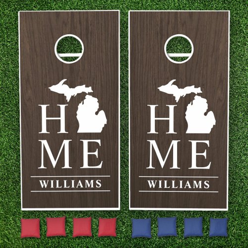 Michigan Home Walnut Wood Grain Custom Monogram Cornhole Set