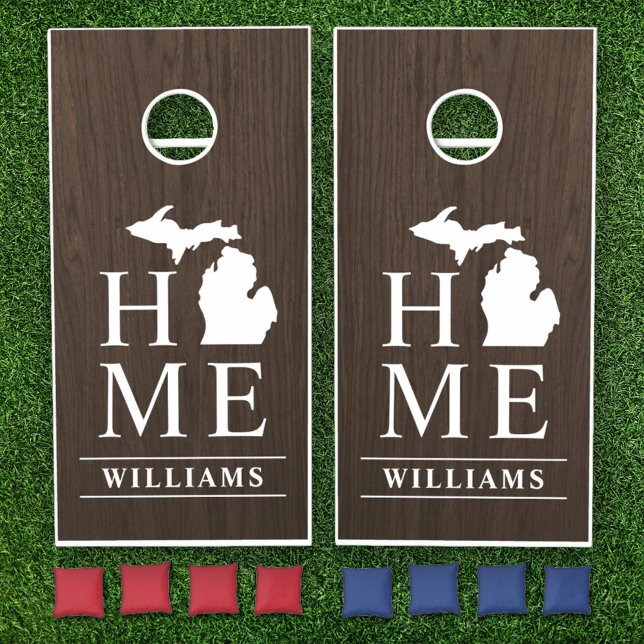 Michigan Home Walnut Wood Grain Custom Monogram Cornhole Set (Creator Uploaded)