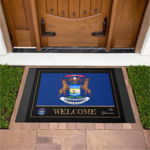 Michigan house mat, Michigan Flag sports / Welcome Doormat
