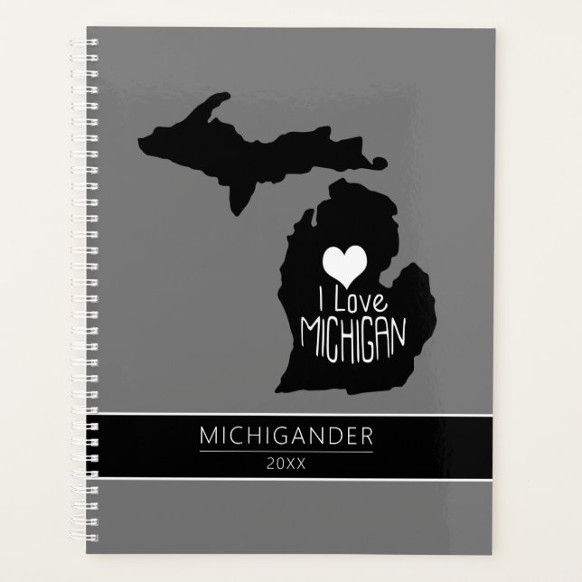 Michigan I Love Black Gray Silhouette Planner (Front)