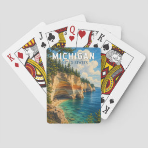 Michigan Illustration Travel Art Vintage Poker Cards