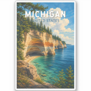 Michigan Illustration Travel Art Vintage Sticker