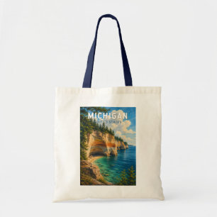 Michigan Illustration Travel Art Vintage Tote Bag