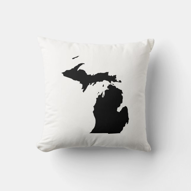Michigan in Black and White Throw Pillow (Front)