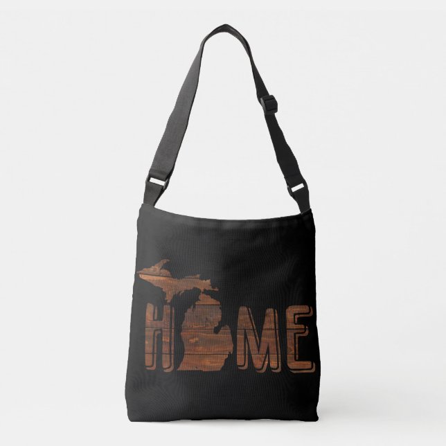 Michigan is Home | Brown Wood Planks | Souvenir Crossbody Bag (Front)