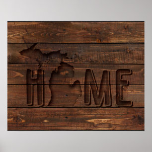Michigan Is Home Wood Carved Look Poster