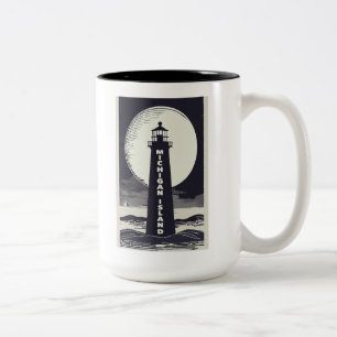 Michigan Island Lighthouse Moon Two-Tone Coffee Mug