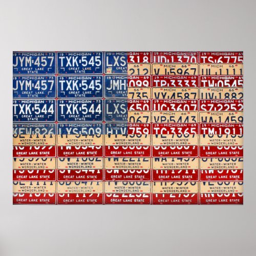 Michigan License Plate American Flag Art Poster