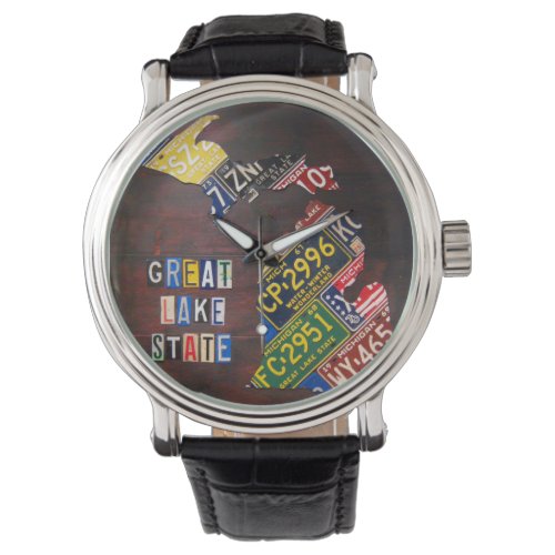 Michigan License Plate Map Art Wrist Watch