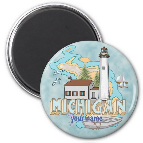 Michigan Lighthouse custom name magnet 