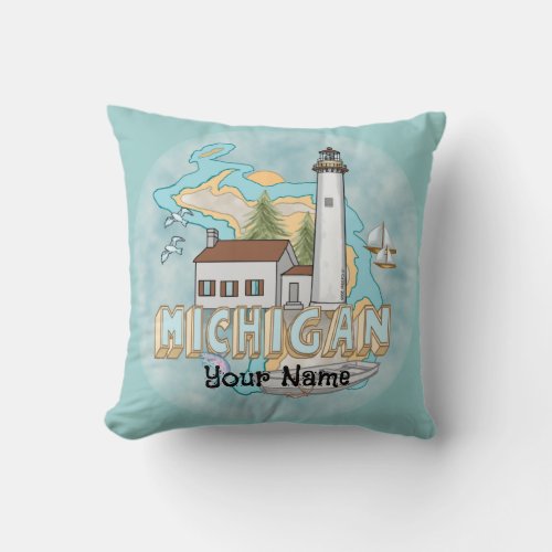Michigan Lighthouse custom name pillow