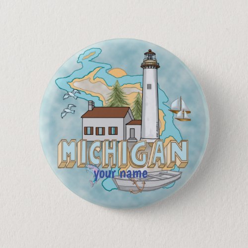 Michigan Lighthouse custom name  pin button