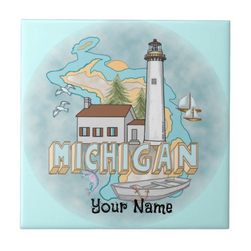 Michigan Lighthouse custom name tile