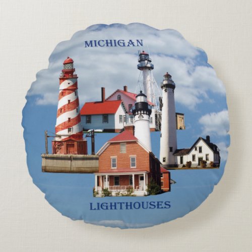 Michigan Lighthouse round pillow