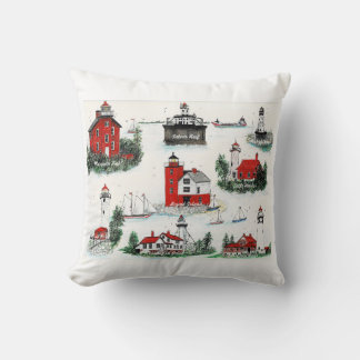 MICHIGAN LIGHTHOUSES BRILLIANT COLORS THROW PILLOW