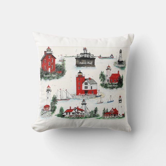 MICHIGAN LIGHTHOUSES BRILLIANT COLORS THROW PILLOW (Front)