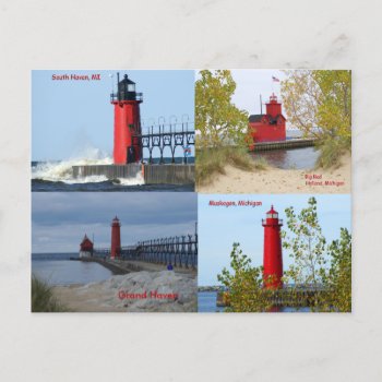 Michigan Lighthouses Postcard by lighthouseenthusiast at Zazzle