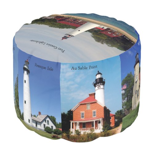 Michigan Lighthouses round pouf