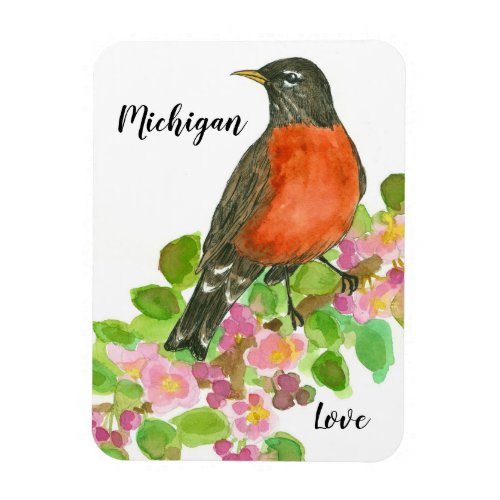 Michigan Love American Robin Apple Blossom Magnet
