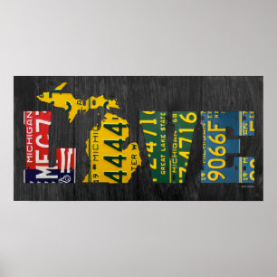 Michigan Love Recycled License Plate Art Map Poster