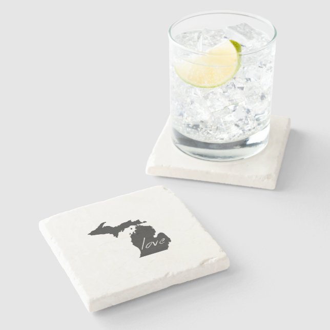 Michigan Love State Shaped Black Chalkboard Yooper Stone Coaster (Side)
