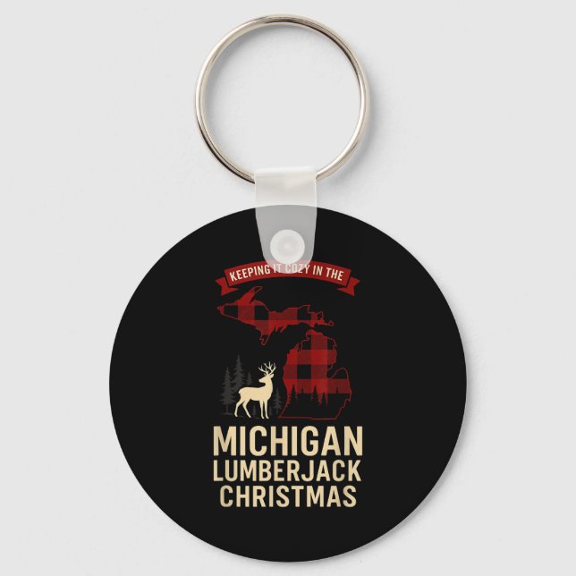 Michigan Lumberjack Xmas Shirt Mi Cozy Plaid Reind Keychain (Front)