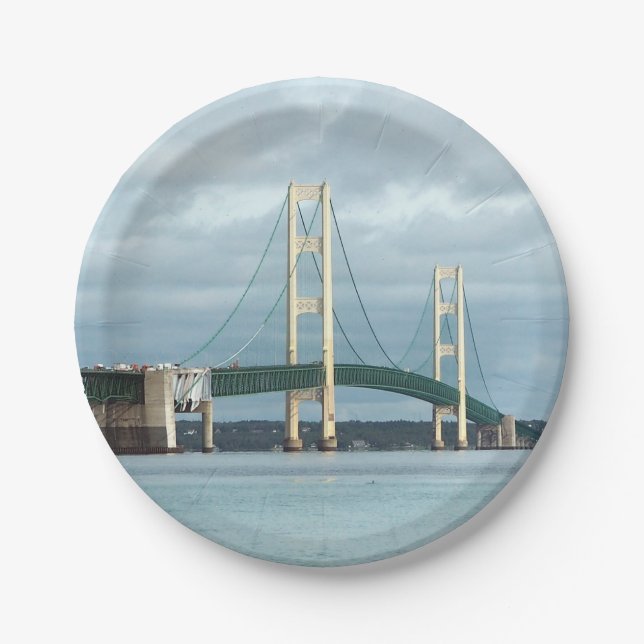 Michigan Mackinac Bridge Photo Paper Plates (Front)