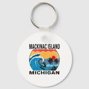 Michigan Mackinac Island Surfboard Surfing Keychain