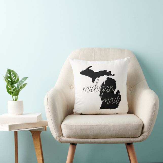 Michigan Made Typography With Black Silhouette Throw Pillow (Chair)