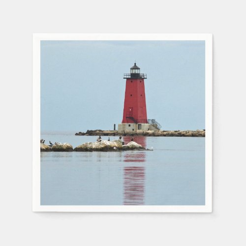 Michigan Manistique Red Lighthouse Photo Napkins