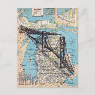 Michigan Map Art (Alternate Back) Postcard