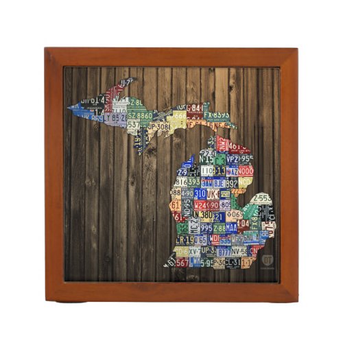 Michigan Map Assorted Vintage License Plate Art Pencil Holder