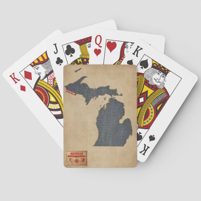 Michigan Map Denim Jeans Style Poker Cards (Back)