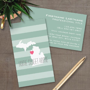 Michigan Map Home State Love with Custom Heart Business Card