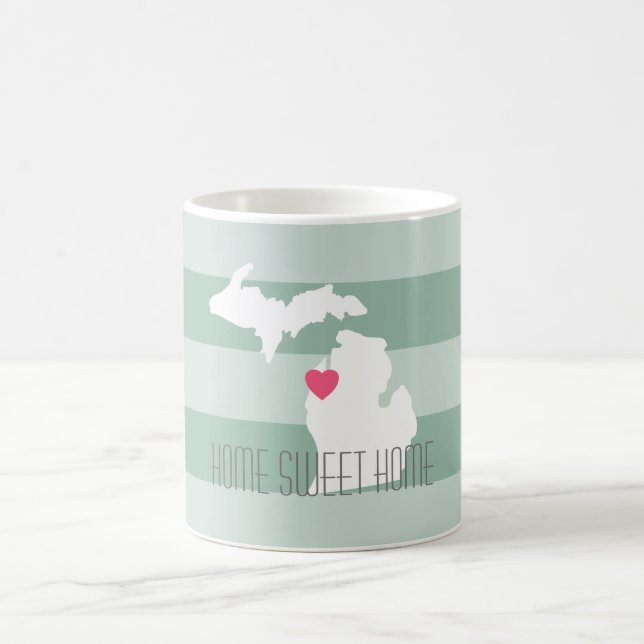 Michigan Map Home State Love with Custom Heart Coffee Mug (Center)