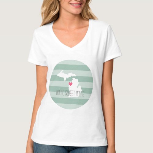 Michigan Map Home State Love with Custom Heart T_Shirt