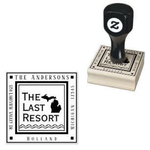 Michigan Map Lake House Return Address Square Rubber Stamp