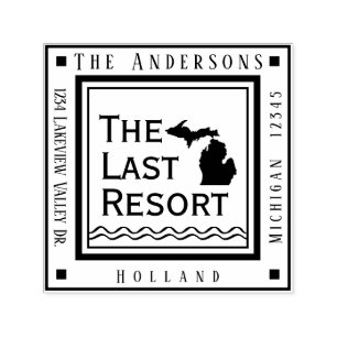 Michigan Map Lake House Return Address Square Self-inking Stamp