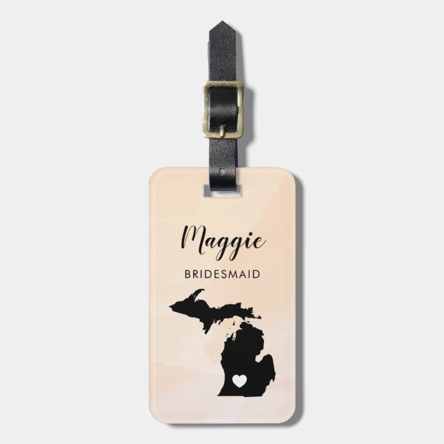 Michigan Map Luggage Tag, Wedding Party Welcome Tag (Front Vertical)