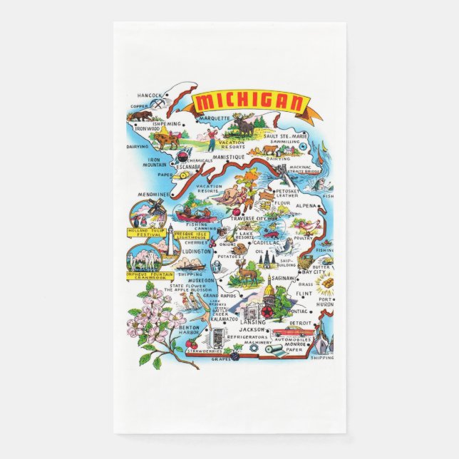 Michigan Map Paper Guest Towels (Front)