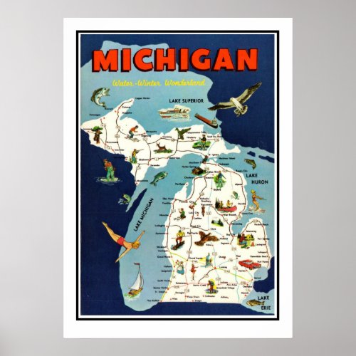 Michigan Map Poster Print